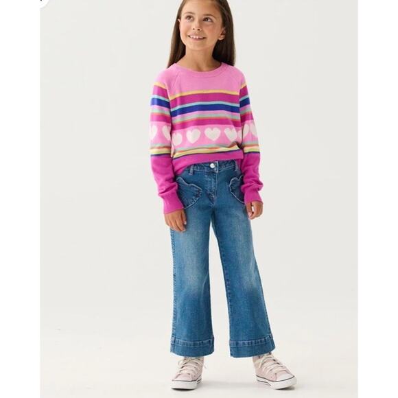 Hatley Girls Stretch Denim Wide Leg Pants Heart Pockets Girls Size 3 $50 - Picture 2 of 14